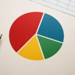 a pie chart with four colorful segments on a desk